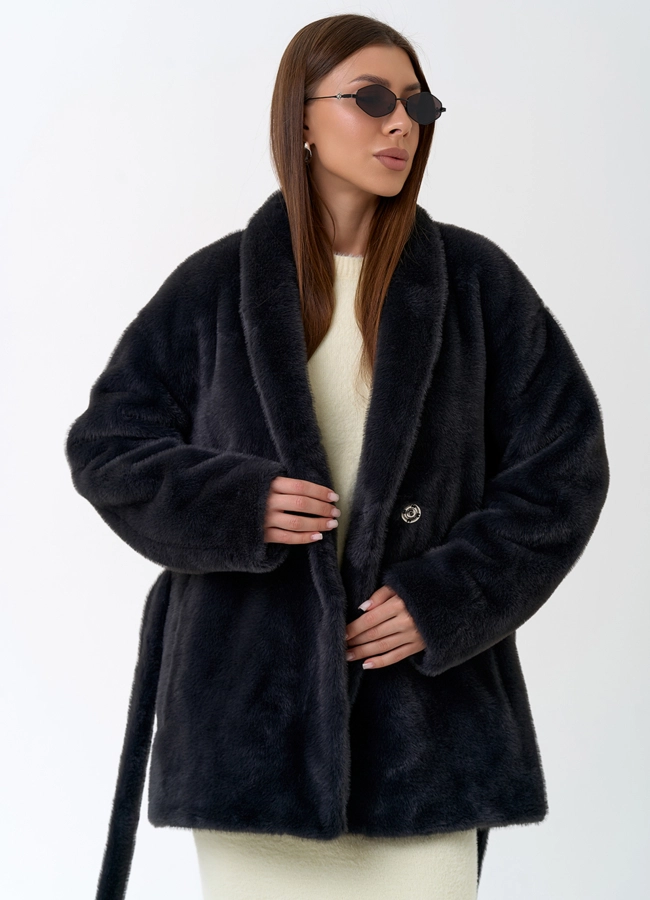Женская шуба из эко меха с воротником шаль модель № 31227 универмаг малина
