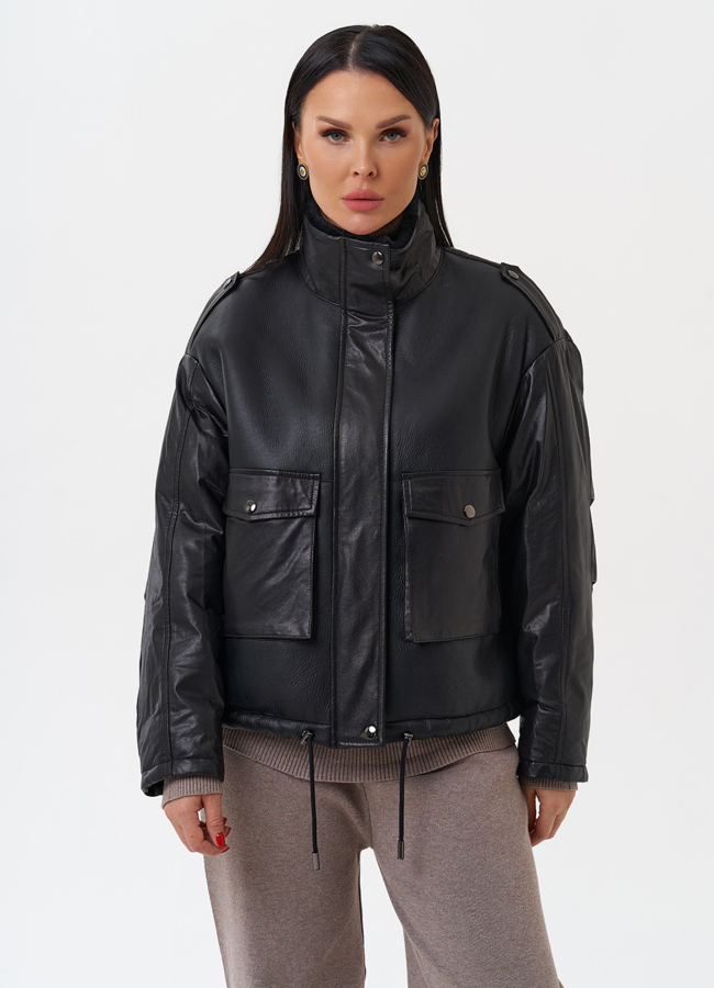 Утепленная куртка из натуральной кожи модель № 28582 универмаг малина