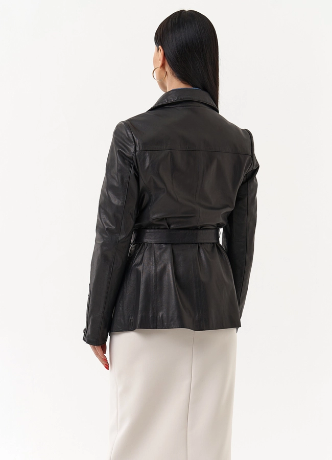фото Кожаная куртка с поясом модель № 20501 фото