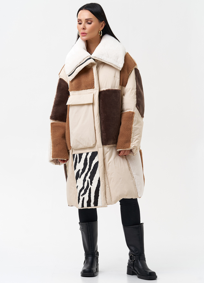 Комбинированный женский пуховик  модель № 28377 универмаг малина