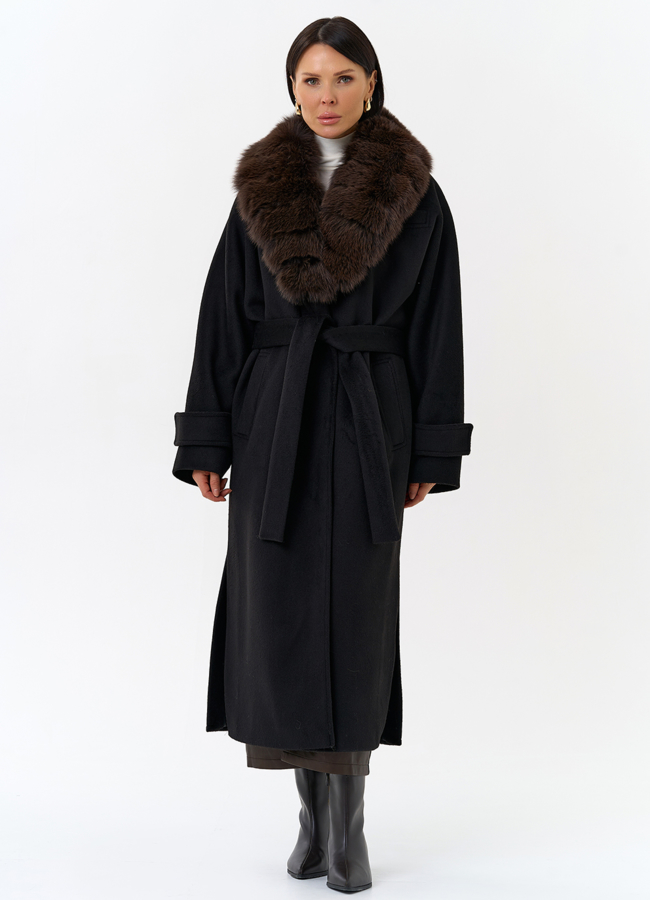 Женское утепленное пальто с отделкой из меха песца модель № 32006 меха малина