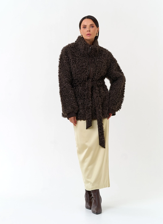 Женская дубленка из эко замши фото