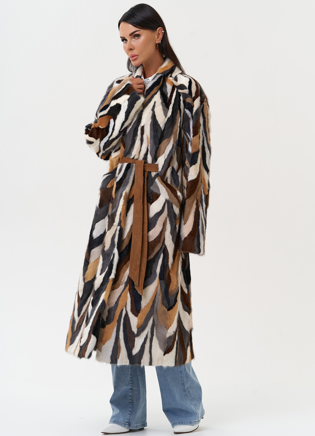 Шуба из норки в стиле пэчворк модель № 31298 универмаг малина