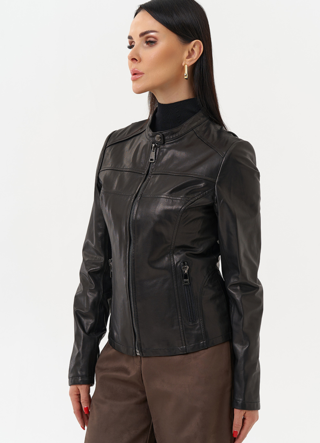 фото Кожаная куртка на молнии модель № 20498