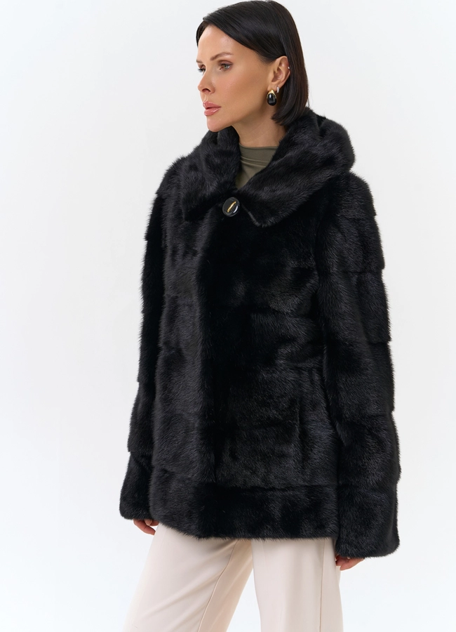 Укороченная норковая шуба черного цвета 2 в 1 модель № 25396 универмаг малина