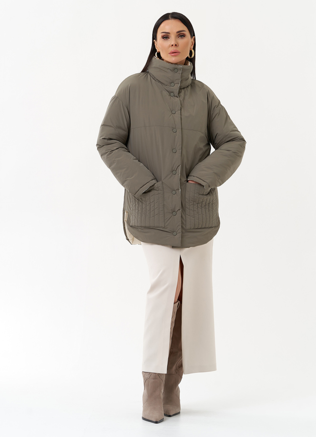 Женская двухсторонняя куртка с воротником стойкой модель № 30089 в рассрочку