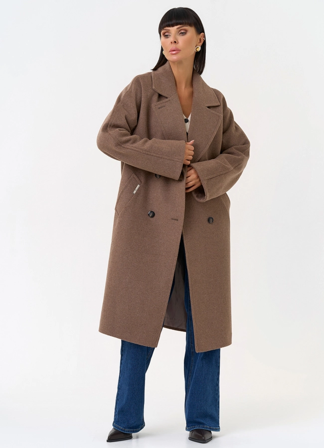Женское двубортное пальто с поясом  модель № 31418 универмаг малина