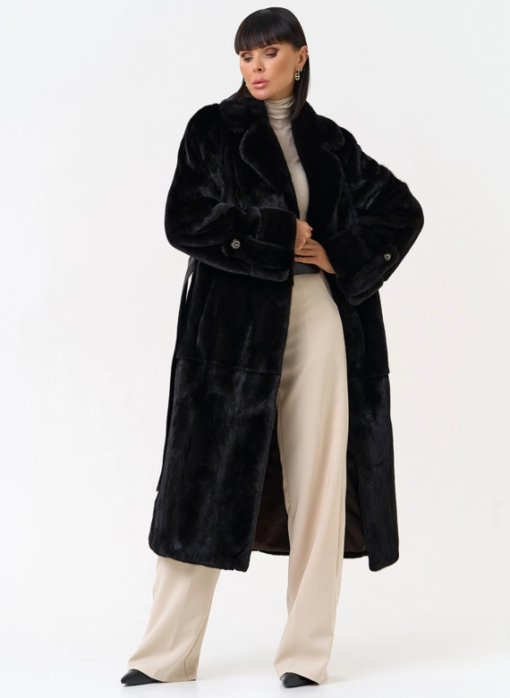 Женская шуба из меха норки blackglama с поясом