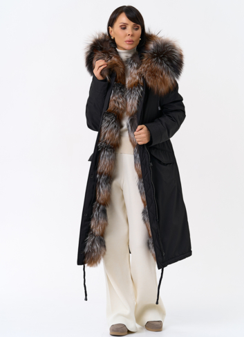 Женская парка с капюшоном из меха чернобурой лисы
