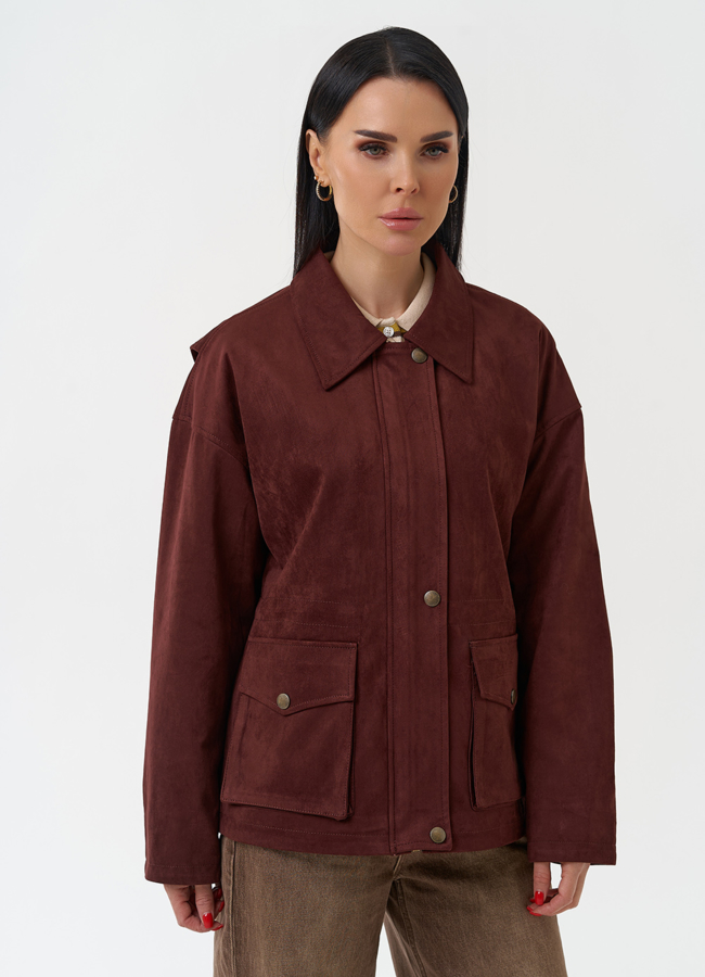 Женская парка из эко замши бордового цвета модель № 30443 универмаг малина