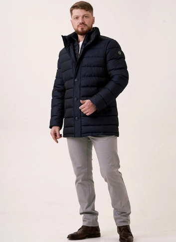 Куртка синего цвета прямая на био пухе фото