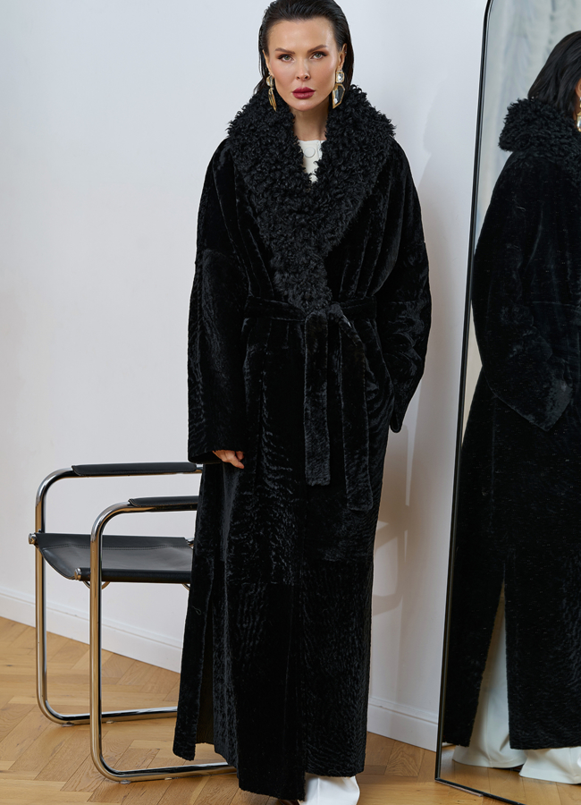 Женская натуральная дубленка с воротником шаль модель № 31852 меха малина