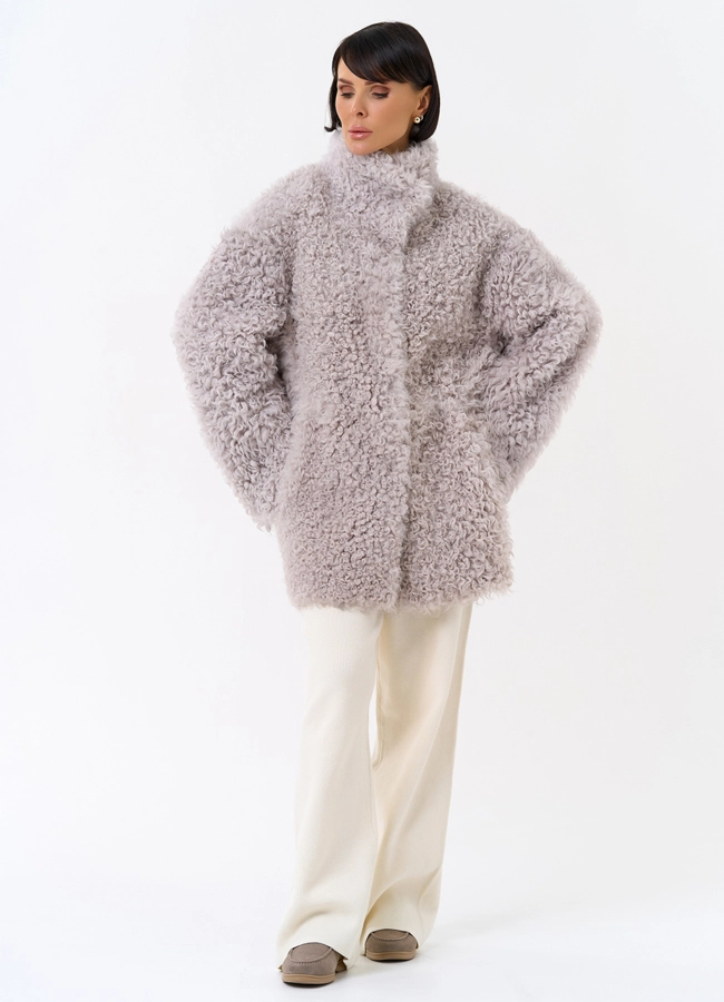 Женская двухсторонняя дубленка с воротником стойкой модель № 31849 универмаг малина