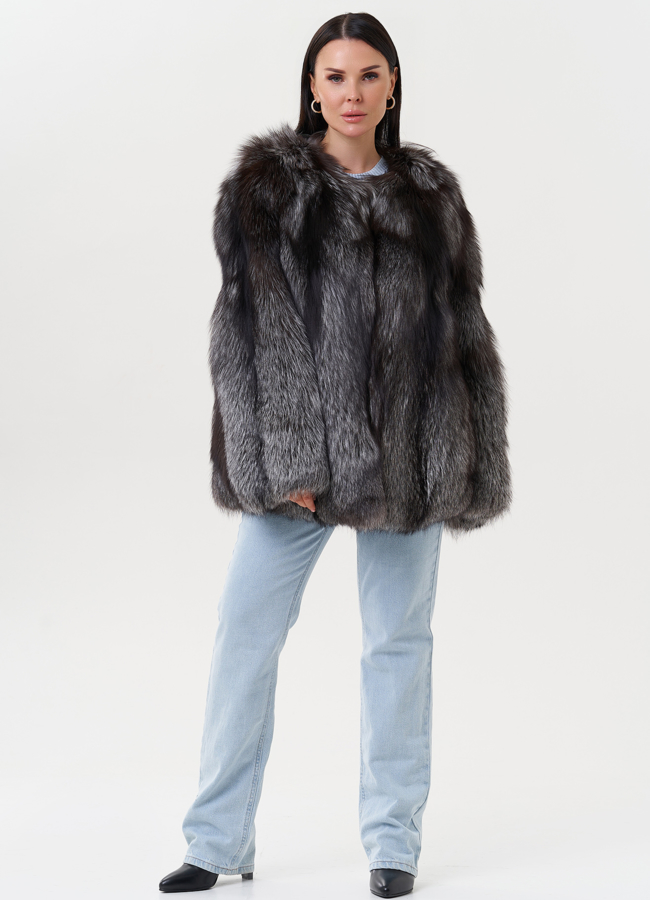 Шуба оверсайз из меха чернобурки модель № 27616 универмаг малина