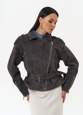 Женская куртка из натуральной замши с поясом