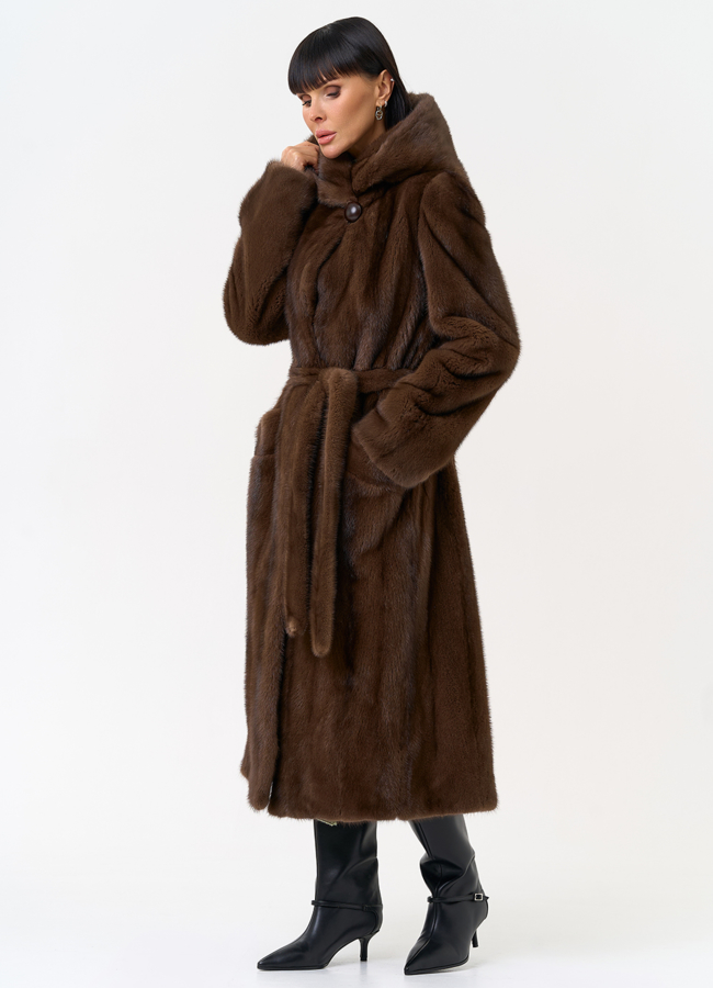 Женская шуба из меха норки с капюшоном  модель № 31651 в рассрочку
