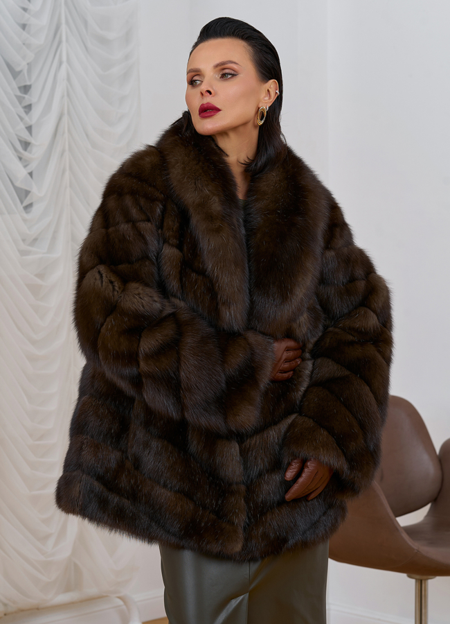 фото Женская шуба из соболя с воротником шаль модель № 31772