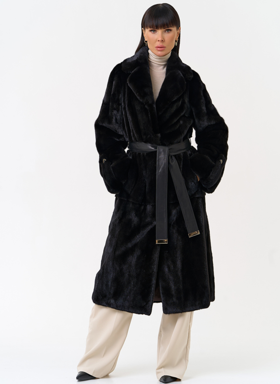 Женская шуба из меха норки blackglama с поясом