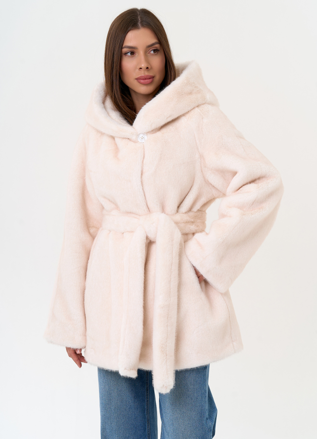 фото Женская шуба из эко меха с капюшоном модель № 31247