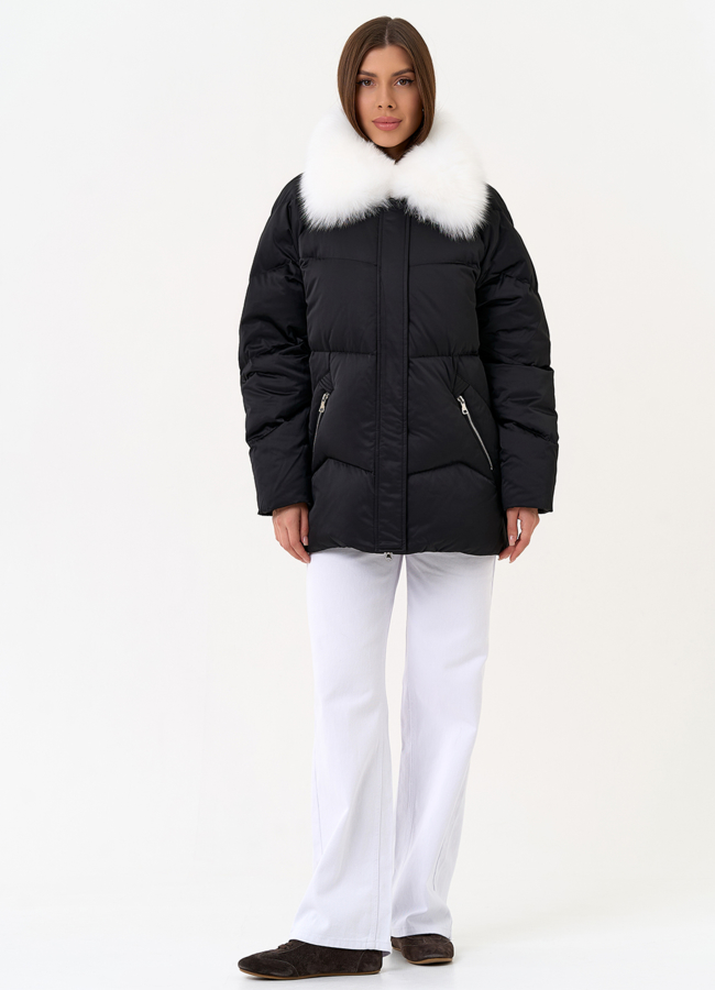 Женский пуховик с отделкой из меха песца модель № 31447 универмаг малина