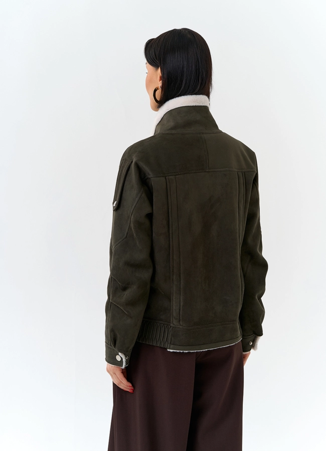 фото Женская дубленка бомбер из эко замши модель № 32693
