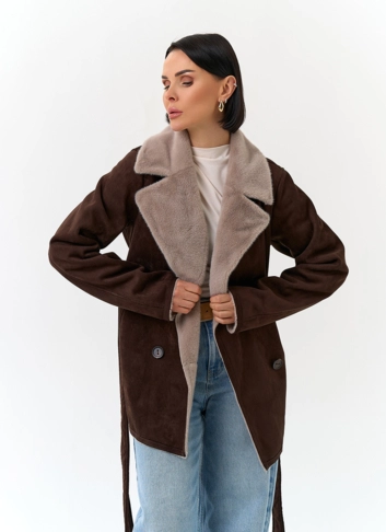 Женская двухсторонняя дубленка из эко замши
