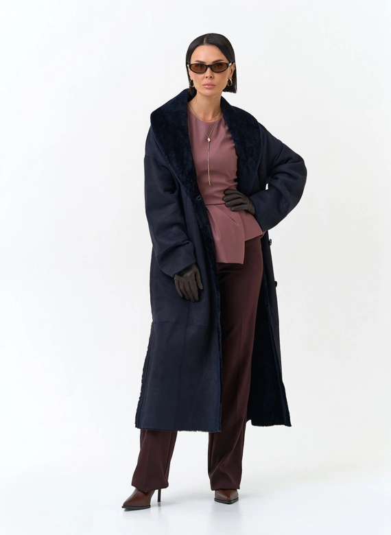 Женская двухсторонняя дубленка с воротником шаль фото